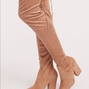 Tan faux Suede over the knee boots